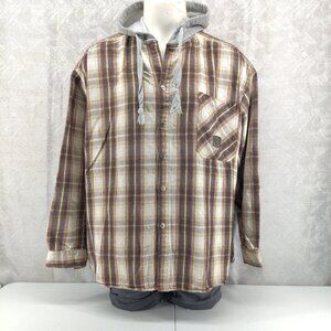 Vintage Quiksilver Hoodie Shirt Men XL Brown Flannel Hooded Button 90s Made USA